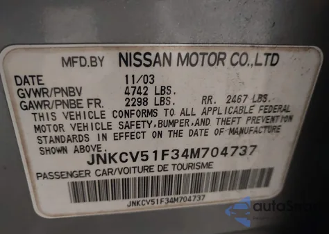 2004 Infiniti G35 from USA, damaged, VIN JNKCV51F34M704737
